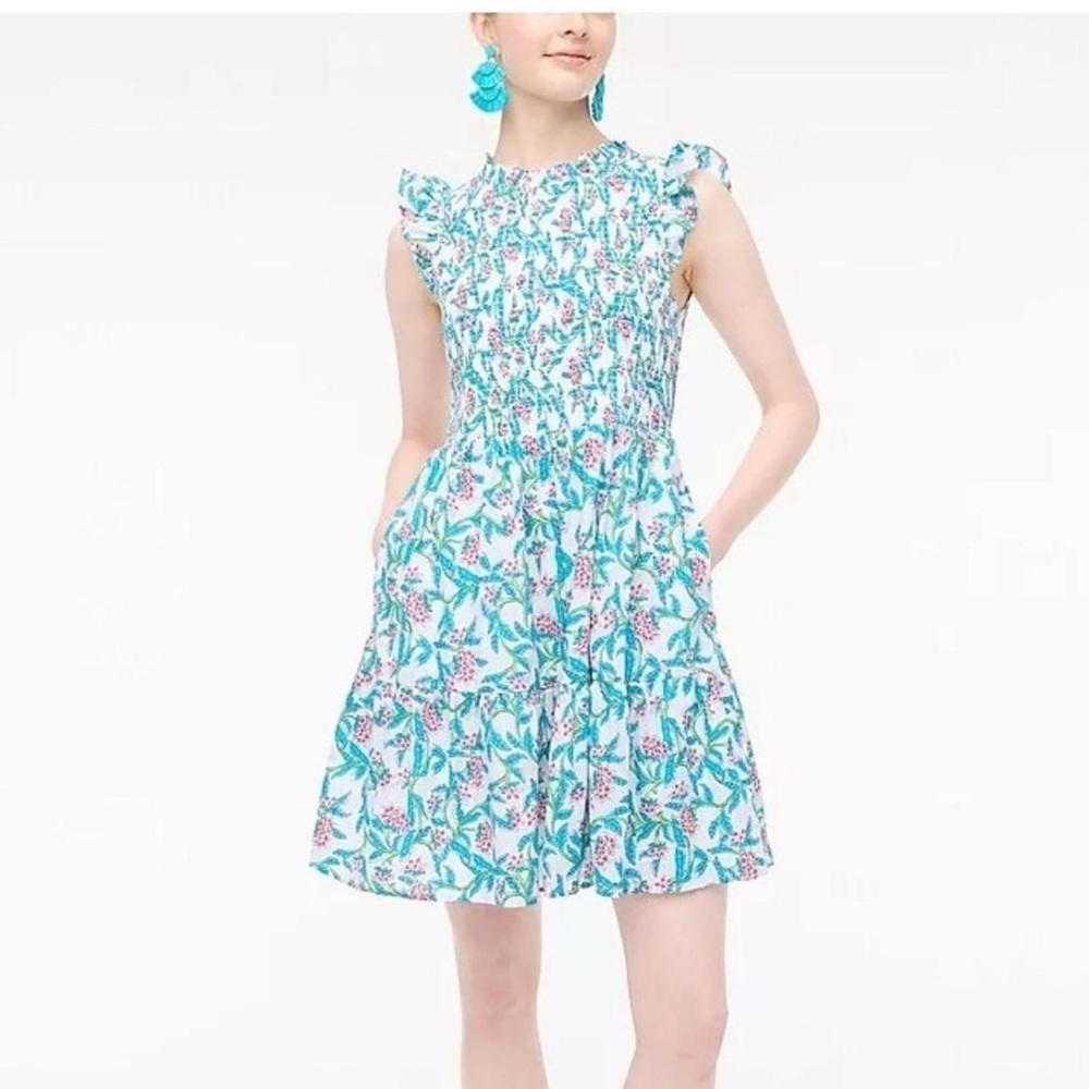 J. Crew Women's Mini Dress - Blue and Pink Floral
